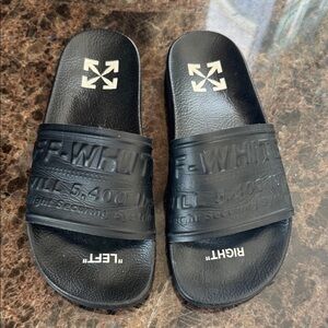 Off white black rubber pool slides sandals flats sz 38